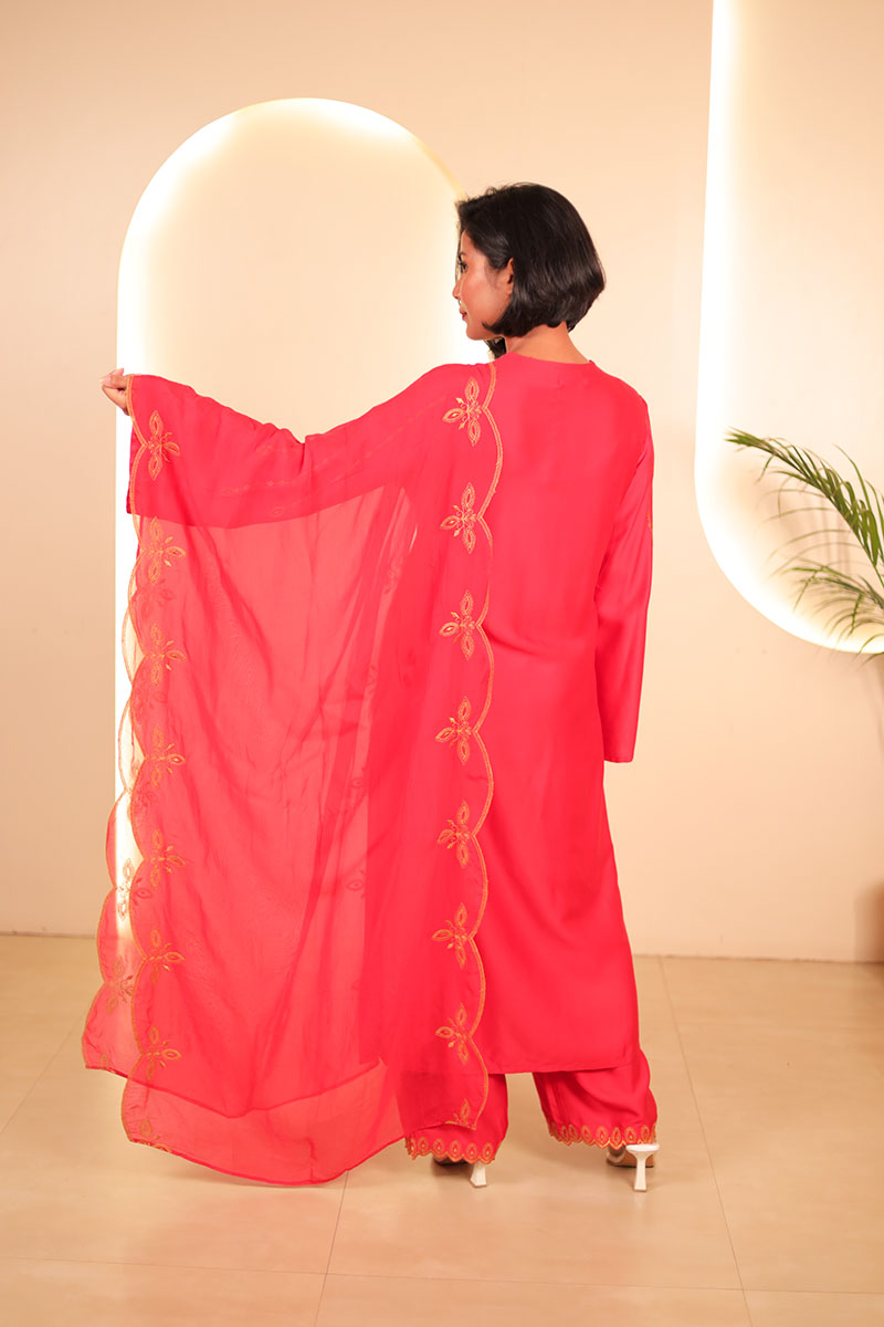 Red Embroidered Straight Kurta Set with Dupatta Red Embroidered Straight Kurta Set with Dupatta
