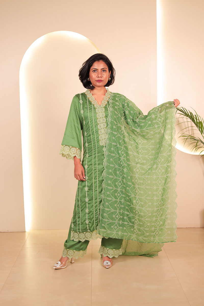Green Embroidered Kurta Set with Dupatta for women Green Embroidered Kurta Set with Dupatta for women
