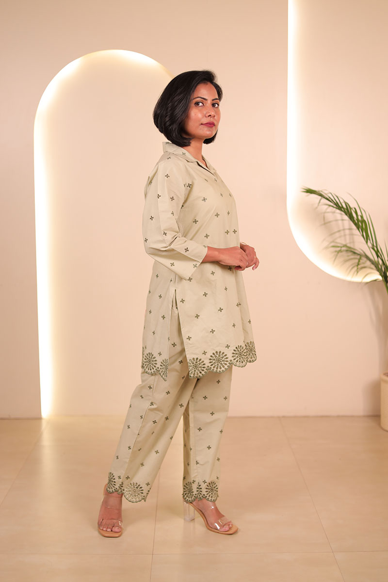 Beige Embroidered Straight Kurta Set for Women Beige Embroidered Straight Kurta Set for Women