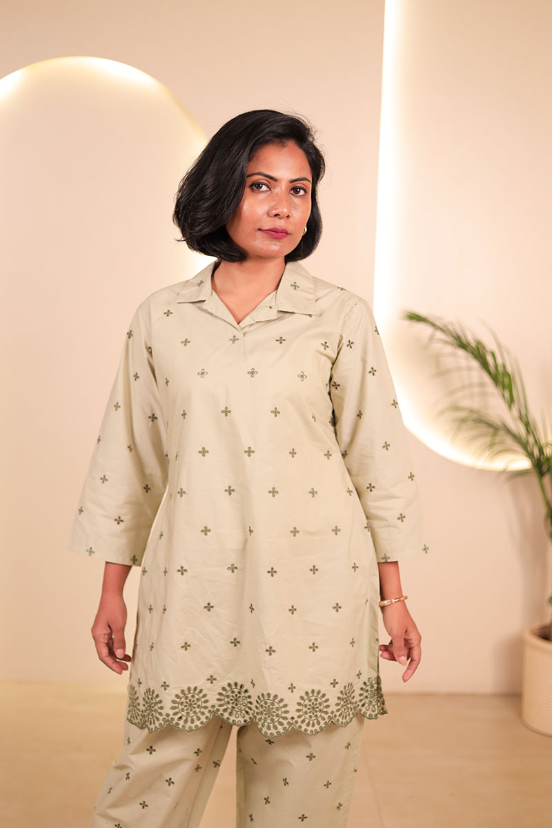 Beige Embroidered Straight Kurta Set for Women Beige Embroidered Straight Kurta Set for Women