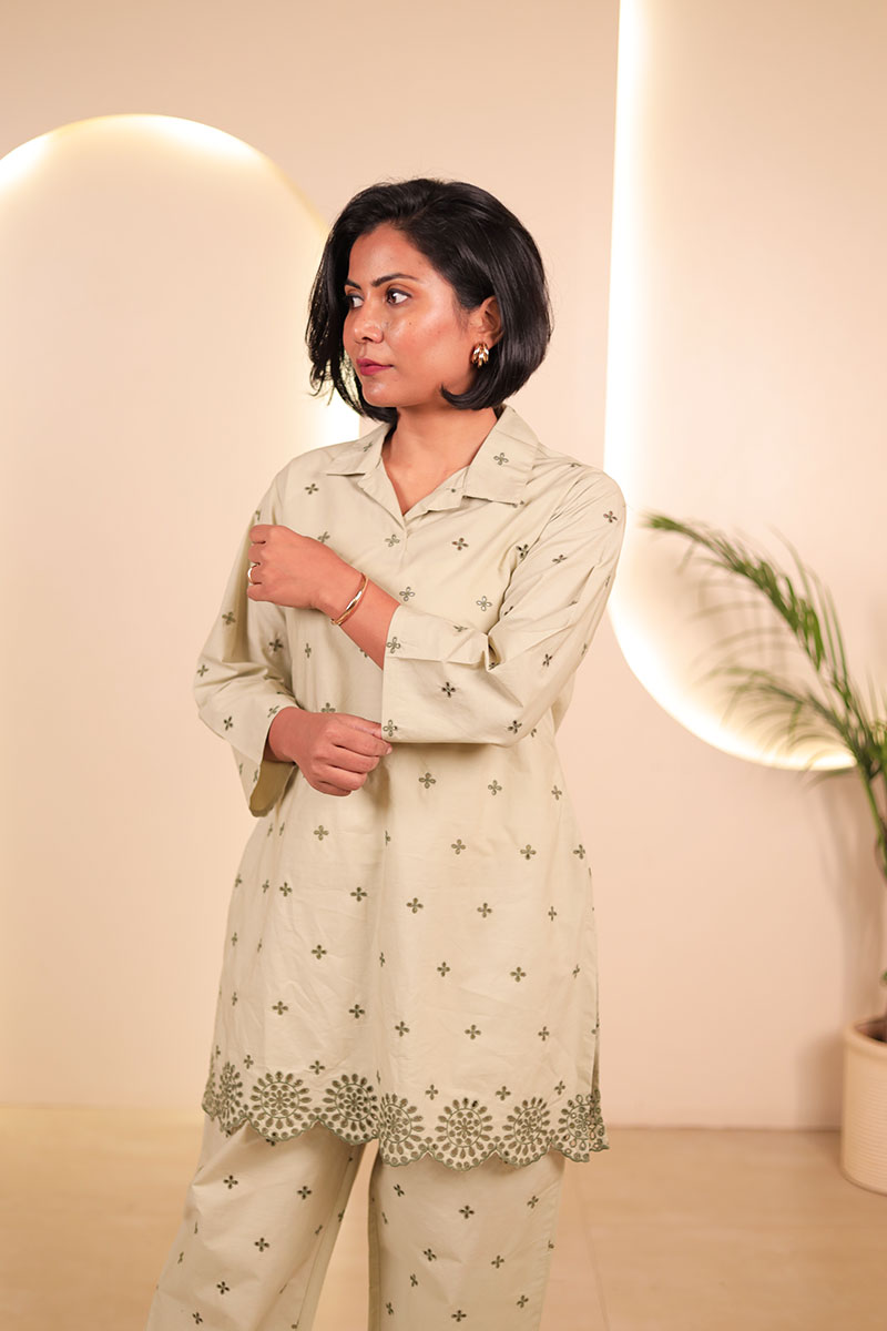 Beige Embroidered Straight Kurta Set for Women Beige Embroidered Straight Kurta Set for Women