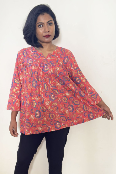 Pink Floral Printed Relaxed Fit Top for Women