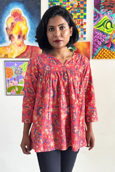Pink Floral Printed Relaxed Fit Top for Women