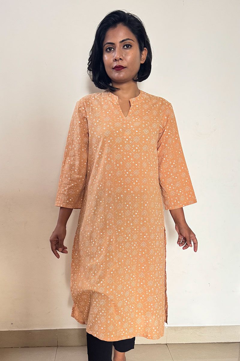 Peach Printed Straight Cotton Kurta for Women Peach Printed Straight Cotton Kurta for Women