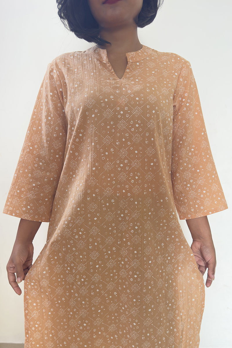 Peach Printed Straight Cotton Kurta for Women Peach Printed Straight Cotton Kurta for Women