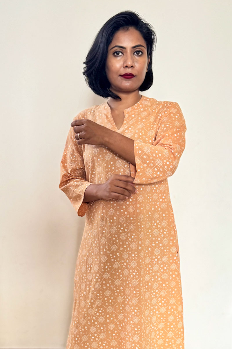 Peach Printed Straight Cotton Kurta for Women Peach Printed Straight Cotton Kurta for Women